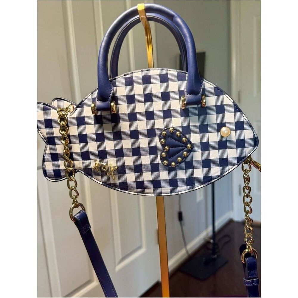 NWT Betsey Johnson Xosea Gingham Fish Crossbody Bag w/ Anchor Charm - Picture 3 of 4